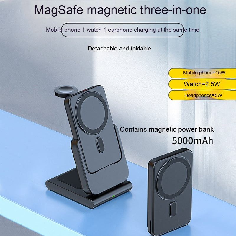 Magnetic Power Bank Three-in-one Removable Folding With Bracket - BrandifyBay