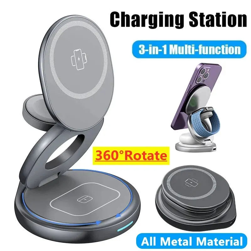 3 In 1 Rotating Foldable Magnetic Wireless Charger - BrandifyBay