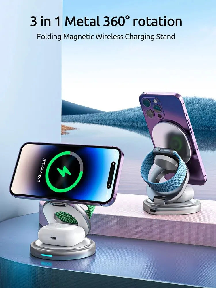 3 In 1 Rotating Foldable Magnetic Wireless Charger - BrandifyBay