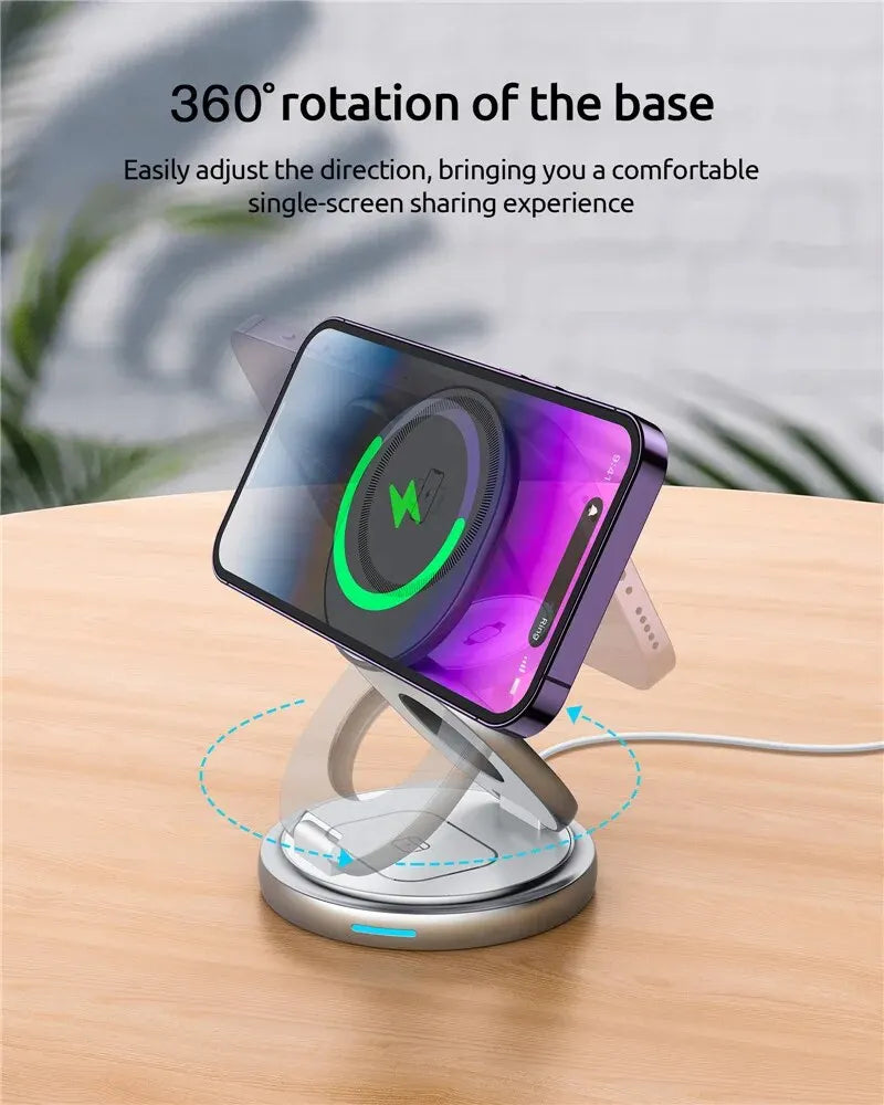 3 In 1 Rotating Foldable Magnetic Wireless Charger - BrandifyBay