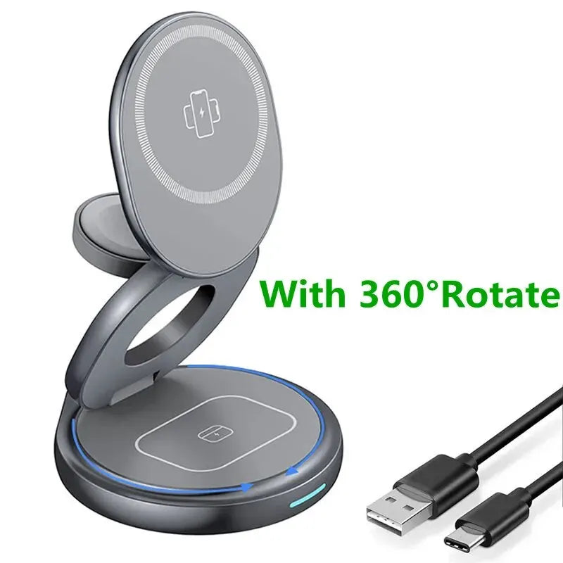 3 In 1 Rotating Foldable Magnetic Wireless Charger - BrandifyBay